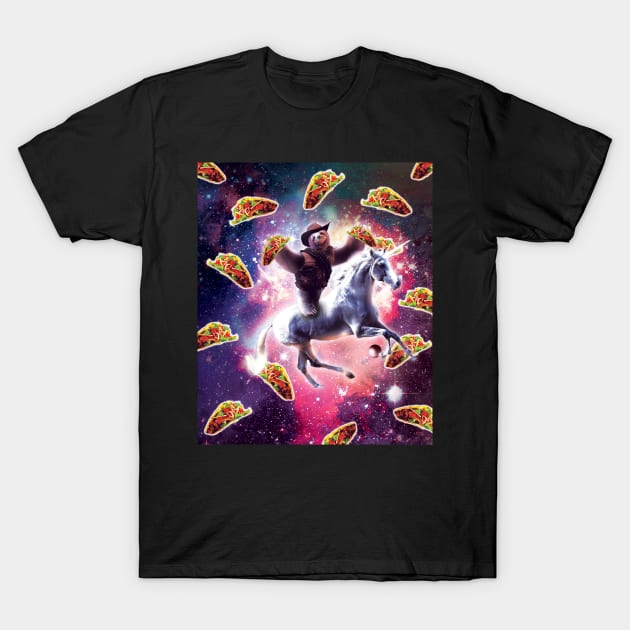 Cowboy Space Sloth On Unicorn - Taco T-Shirt by Random Galaxy